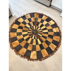 VTG Patchwork Leather Area Rug Wall Hanging Boho Hippy Cowboy Cabin Western Boho